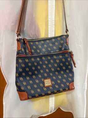 Dooney & Bourke Navy and Brown Signature Crossbody Bag